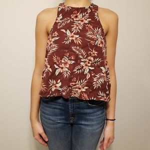 Maroon Floral Halter Tank Top